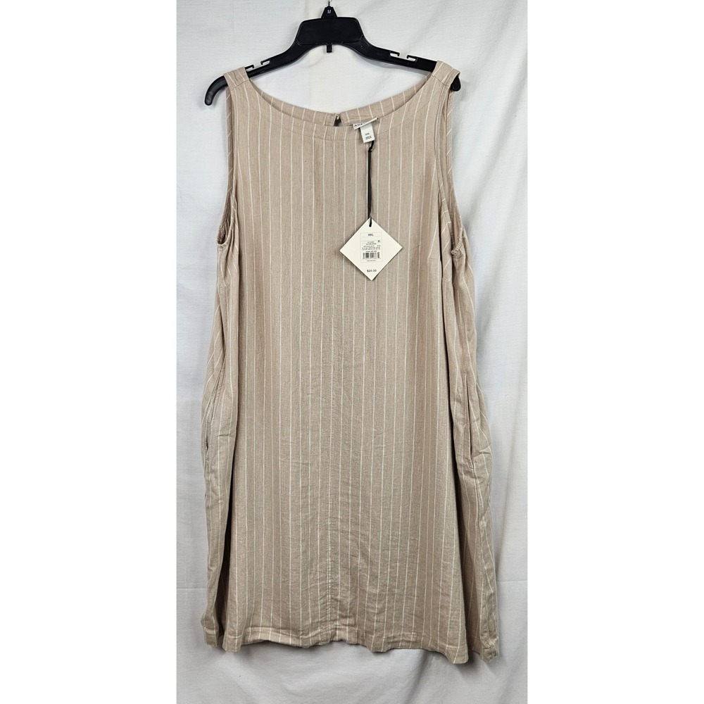 Ava & Viv Tan White Striped Linen Blend Sleeveless Shift Dress XXL New Boho - Picture 2 of 6